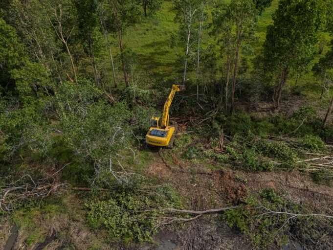 Pembukaan lahan untuk Proyek Optimalisasi Lahan di Desa Gurinda Jaya, Distrik Jagebob, Merauke, pada Januari 2026. Sumber: Mighty Earth/Yusuf Wahil
