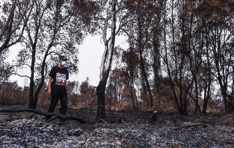 Areal kebakaran yang terletak di Desa Arisan Jaya, Kabupaten Ogan Ilir, Sumatera Selatan. Sumber: Walhi Sumsel.