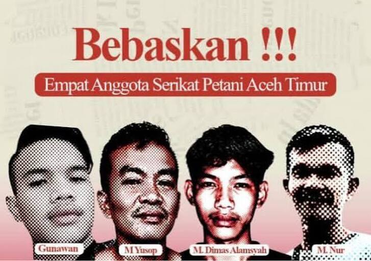 Empat petani di Aceh Timur ditangkap pada 26 Oktober 2026 di tengah konflik agraria dengan perusahaan perkebunan kelapa sawit. Sumber: KPA